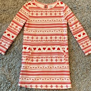 Girls Holiday Christmas Red and Cream Snowflake Heart Sweater Dress - Size 5T